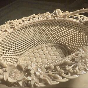 Belleek Cream Porcelain Basket with Floral Detail